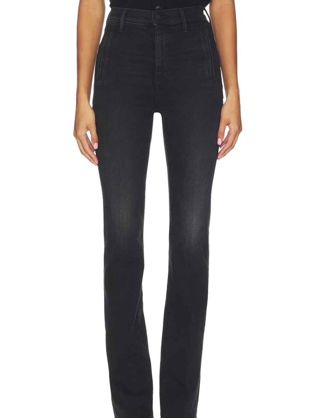 MOTHER Women High Rise Black Straight Jeans